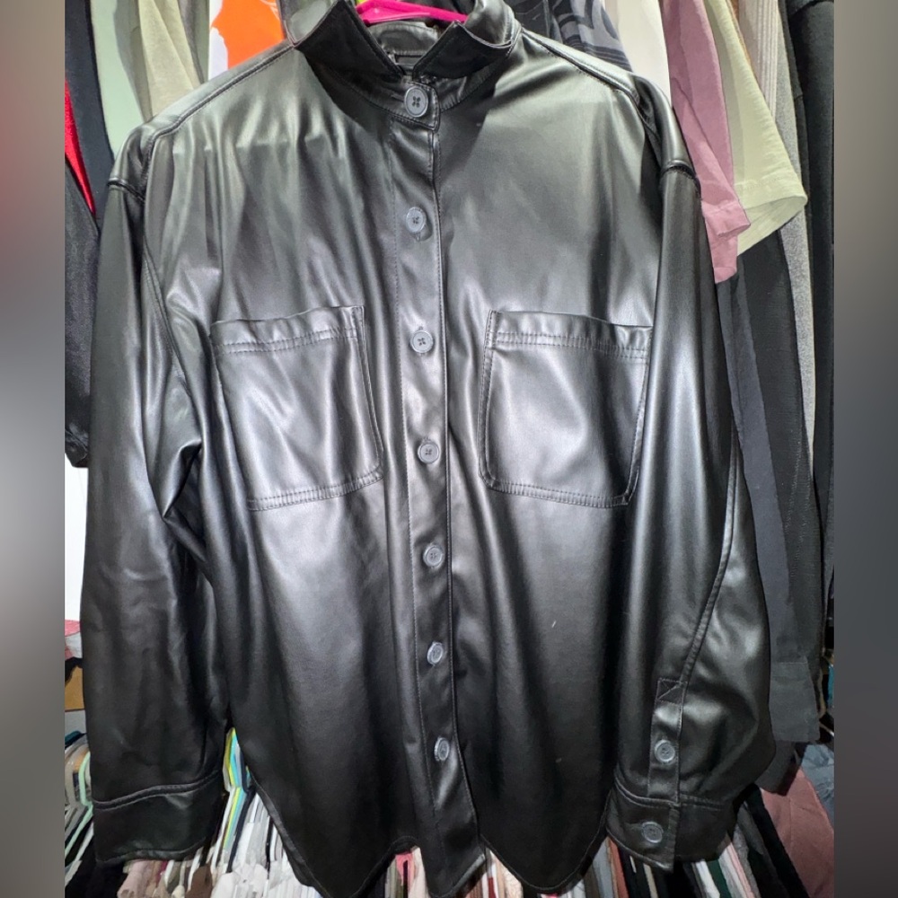 American Eagle Outfitters Black Faux Leather Shirt jacket